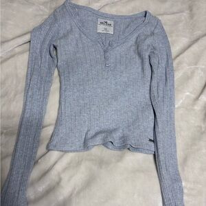 Hollister Pale Blue Ribbed Henley Long Sleeve Top